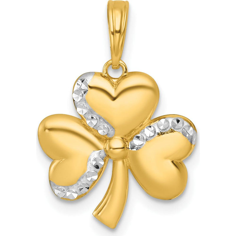 14K Yellow Gold 3-Leaf Clover Charm with White Rhodium Accents by Oro Pregiato