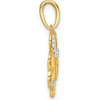 14K Yellow Gold 3-Leaf Clover Charm with White Rhodium Accents by Oro Pregiato