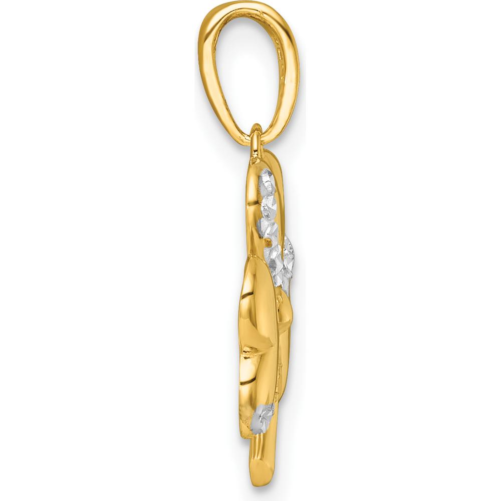14K Yellow Gold 3-Leaf Clover Charm with White Rhodium Accents by Oro Pregiato