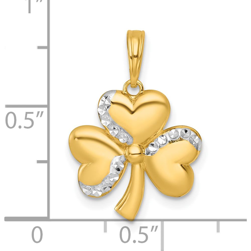 14K Yellow Gold 3-Leaf Clover Charm with White Rhodium Accents by Oro Pregiato