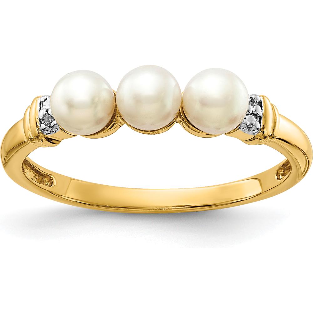 14K Yellow Gold 3-Pearl Ring with Round Diamonds - 0.006 Carat Total Diamond Weight by Monteluci Fine Jewelry