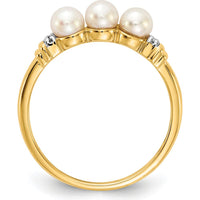 14K Yellow Gold 3-Pearl Ring with Round Diamonds - 0.006 Carat Total Diamond Weight by Monteluci Fine Jewelry