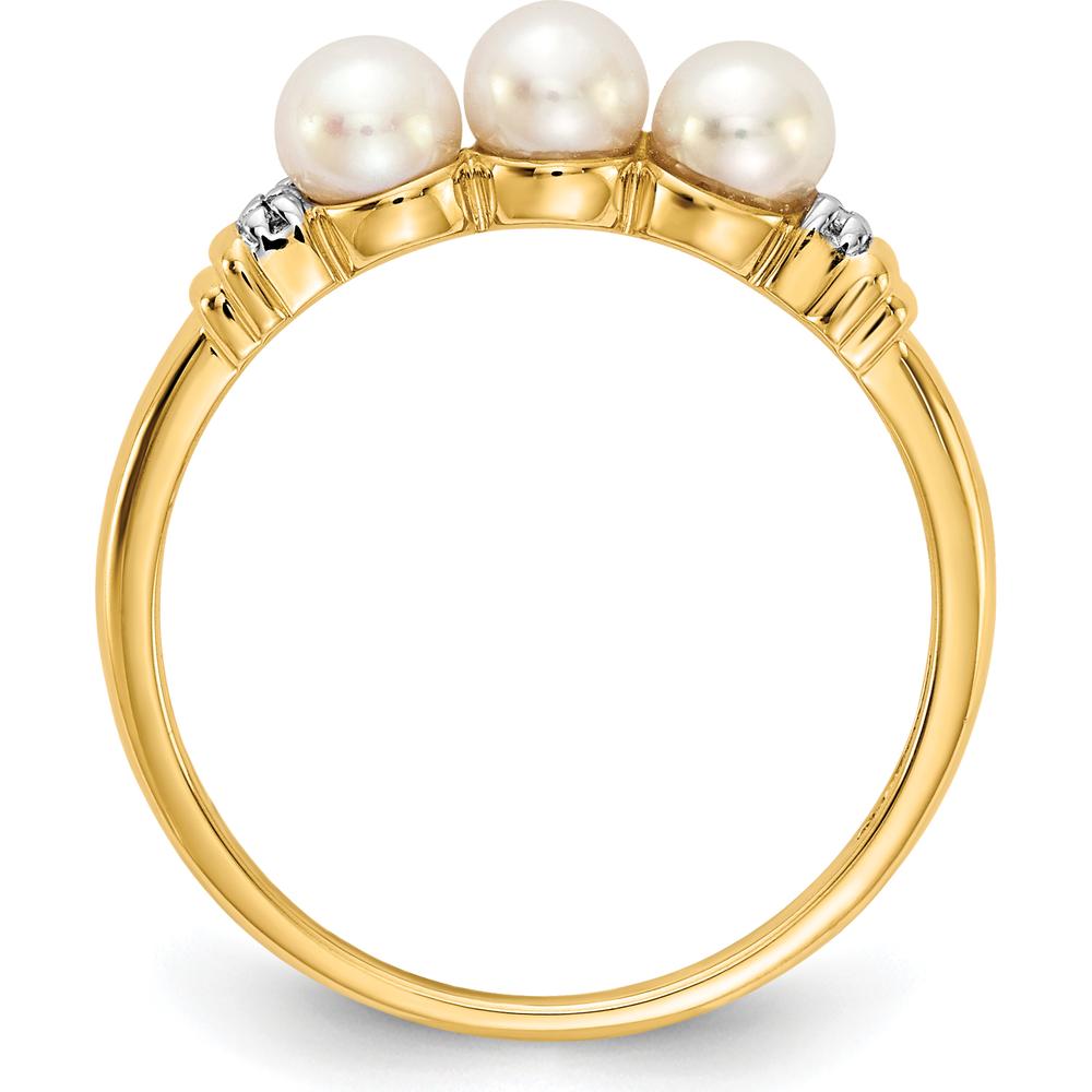 14K Yellow Gold 3-Pearl Ring with Round Diamonds - 0.006 Carat Total Diamond Weight by Monteluci Fine Jewelry