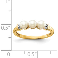 14K Yellow Gold 3-Pearl Ring with Round Diamonds - 0.006 Carat Total Diamond Weight by Monteluci Fine Jewelry