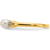 14K Yellow Gold 3-Pearl Ring with Round Diamonds - 0.006 Carat Total Diamond Weight by Monteluci Fine Jewelry