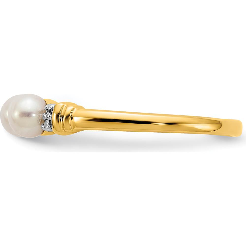 14K Yellow Gold 3-Pearl Ring with Round Diamonds - 0.006 Carat Total Diamond Weight by Monteluci Fine Jewelry