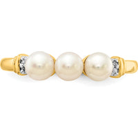 14K Yellow Gold 3-Pearl Ring with Round Diamonds - 0.006 Carat Total Diamond Weight by Monteluci Fine Jewelry
