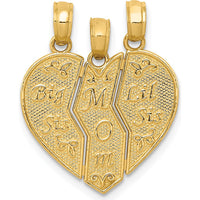 14K Yellow Gold 3-Piece Big Sis-Lil Sis-Mom Charm Pendant with Textured Detailing by Oro Pregiato