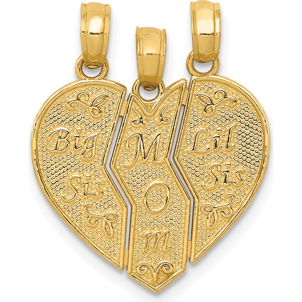 14K Yellow Gold 3-Piece Big Sis-Lil Sis-Mom Charm Pendant with Textured Detailing by Oro Pregiato