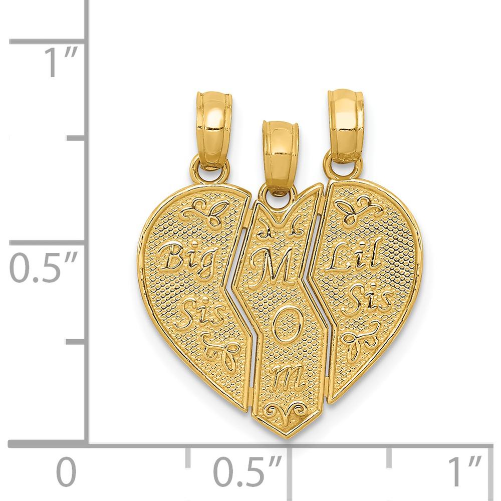 14K Yellow Gold 3-Piece Big Sis-Lil Sis-Mom Charm Pendant with Textured Detailing by Oro Pregiato