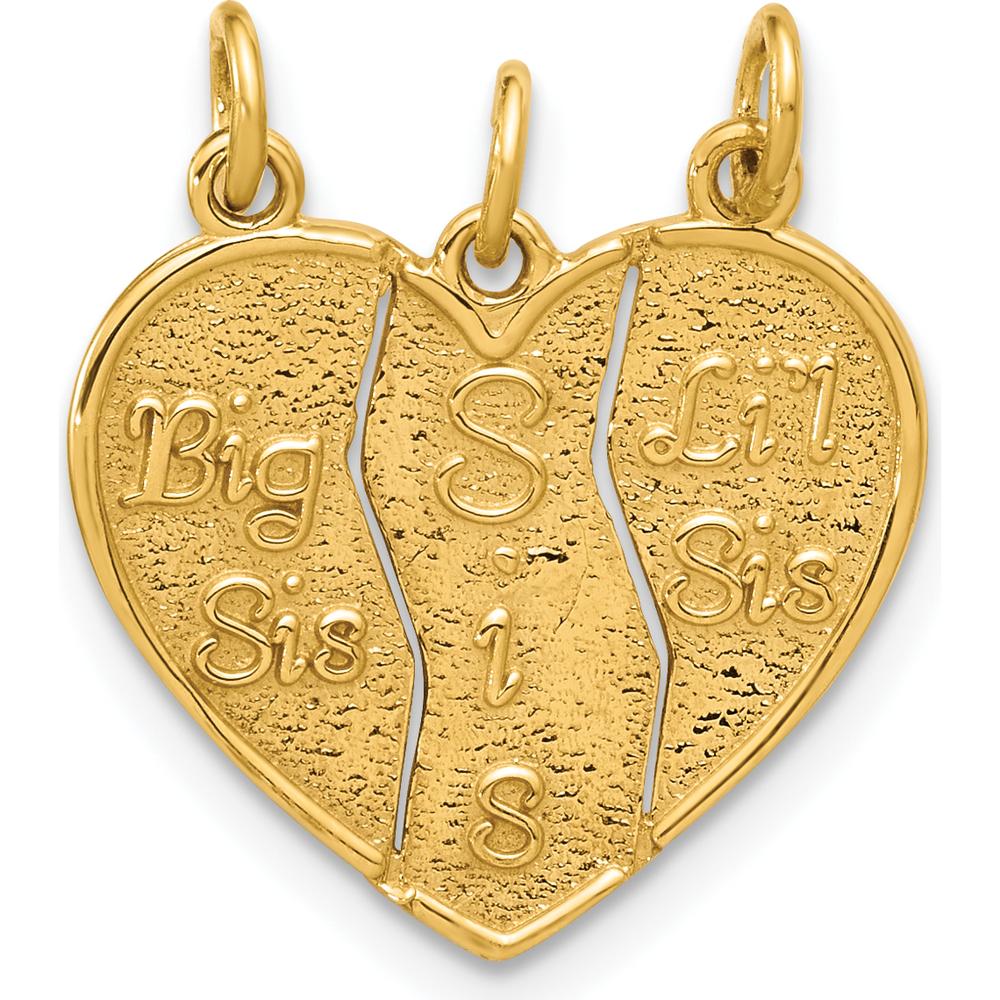 14K Yellow Gold 3-Piece Break-Apart "Big Sis" and "Lil Sis" Pendant Charm Set by Oro Pregiato