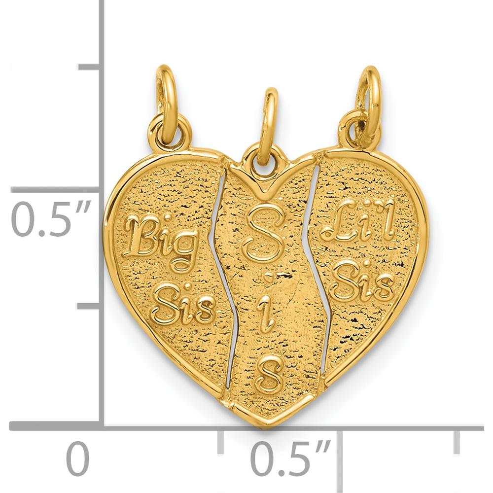 14K Yellow Gold 3-Piece Break-Apart "Big Sis" and "Lil Sis" Pendant Charm Set by Oro Pregiato