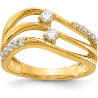14K Yellow Gold 3-Row Wavy Diamond Ring with Round Cut Natural Diamonds - 0.194 Carat Total Diamond Weight by 0