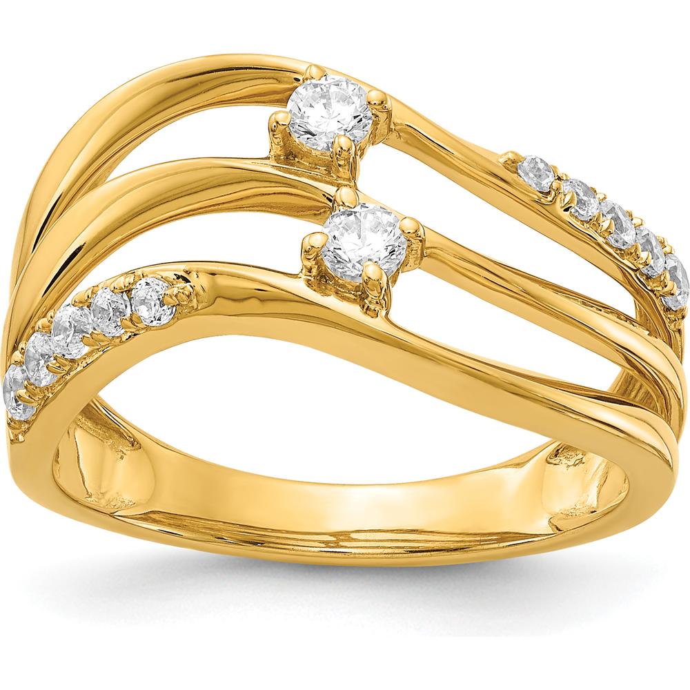 14K Yellow Gold 3-Row Wavy Diamond Ring with Round Cut Natural Diamonds - 0.194 Carat Total Diamond Weight by 0
