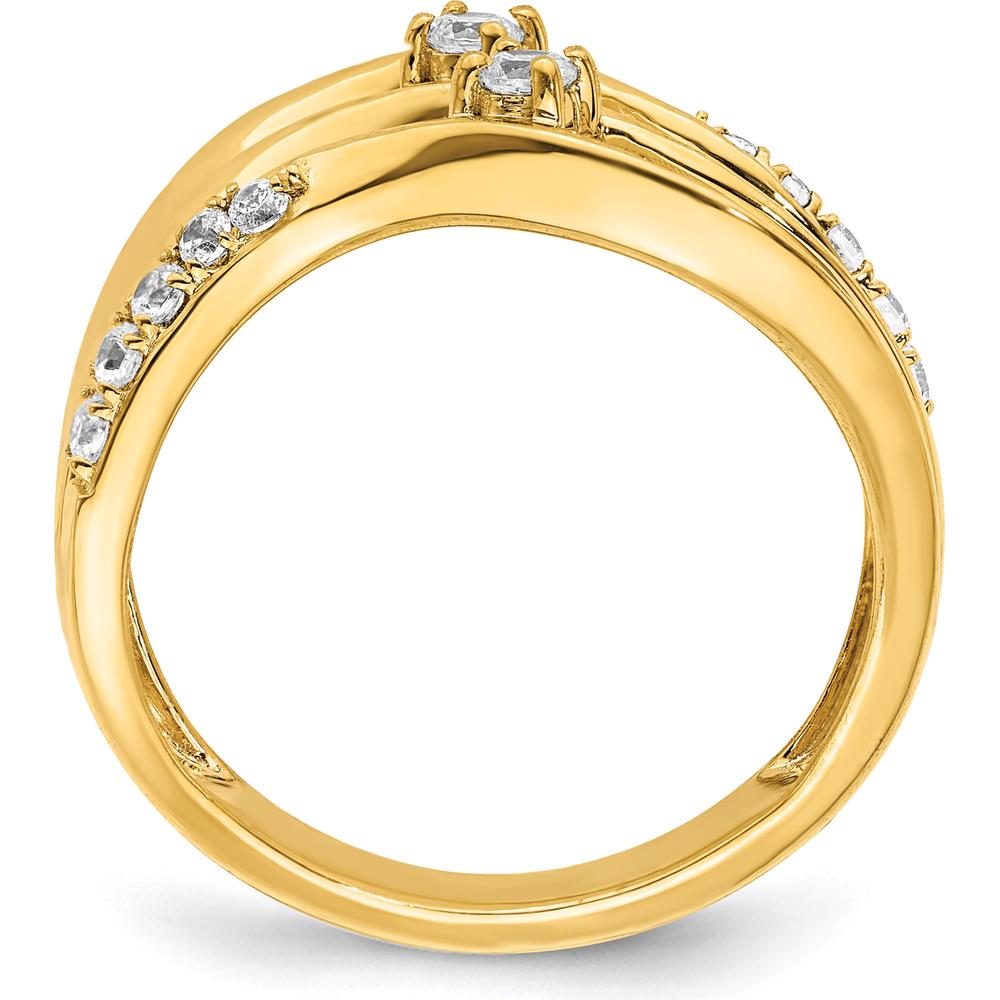 14K Yellow Gold 3-Row Wavy Diamond Ring with Round Cut Natural Diamonds - 0.194 Carat Total Diamond Weight by 0