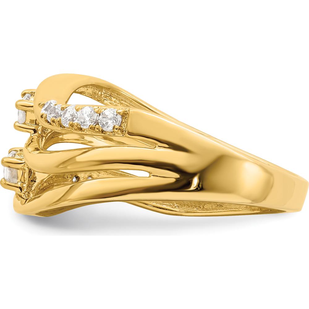14K Yellow Gold 3-Row Wavy Diamond Ring with Round Cut Natural Diamonds - 0.194 Carat Total Diamond Weight by 0