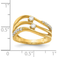 14K Yellow Gold 3-Row Wavy Diamond Ring with Round Cut Natural Diamonds - 0.194 Carat Total Diamond Weight by 0