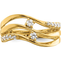 14K Yellow Gold 3-Row Wavy Diamond Ring with Round Cut Natural Diamonds - 0.194 Carat Total Diamond Weight by 0