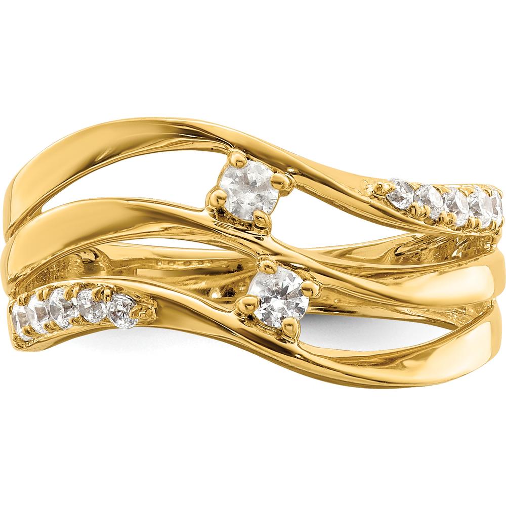 14K Yellow Gold 3-Row Wavy Diamond Ring with Round Cut Natural Diamonds - 0.194 Carat Total Diamond Weight by 0