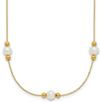 14K Yellow Gold 3-Station Freshwater Pearl Necklace with Beads - 16" + 2" Extender by Monteluci Fine Jewelry