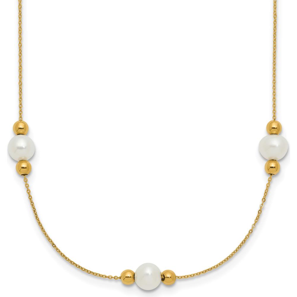 14K Yellow Gold 3-Station Freshwater Pearl Necklace with Beads - 16" + 2" Extender by Monteluci Fine Jewelry
