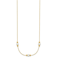 14K Yellow Gold 3-Station Freshwater Pearl Necklace with Beads - 16" + 2" Extender by Monteluci Fine Jewelry