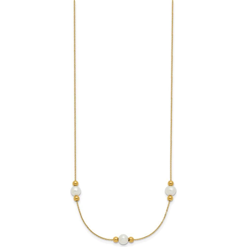 14K Yellow Gold 3-Station Freshwater Pearl Necklace with Beads - 16" + 2" Extender by Monteluci Fine Jewelry