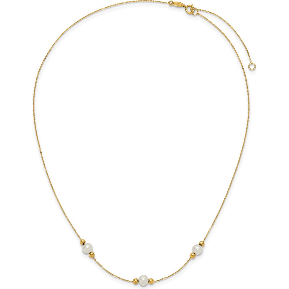 14K Yellow Gold 3-Station Freshwater Pearl Necklace with Beads - 16" + 2" Extender by Monteluci Fine Jewelry