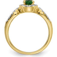 14K Yellow Gold 3-Stone Diamond and Oval Emerald Ring with Round Diamonds - 0.73 Carat Total Emerald Weight by 0