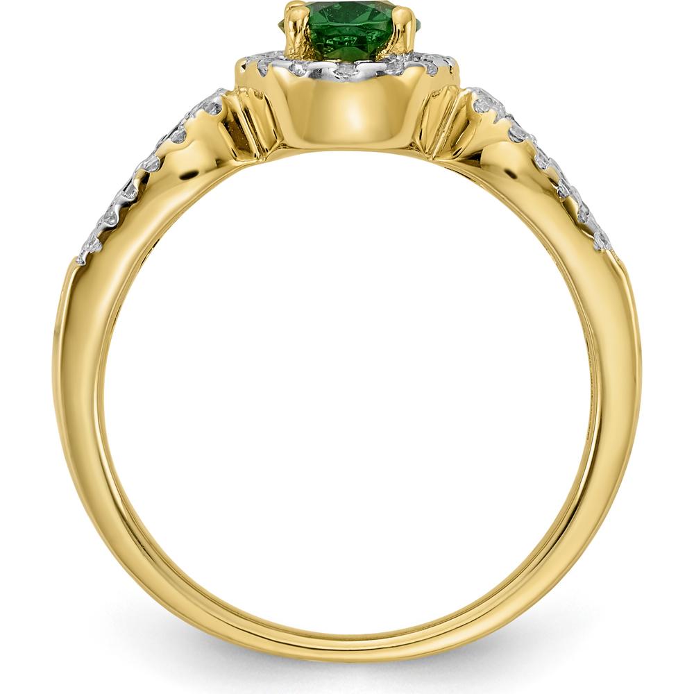 14K Yellow Gold 3-Stone Diamond and Oval Emerald Ring with Round Diamonds - 0.73 Carat Total Emerald Weight by 0