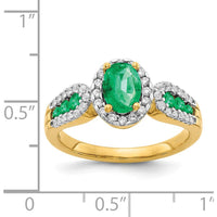 14K Yellow Gold 3-Stone Diamond and Oval Emerald Ring with Round Diamonds - 0.73 Carat Total Emerald Weight by 0