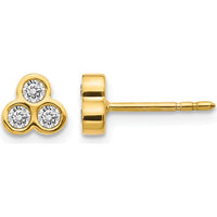 14K Yellow Gold 3-Stone Diamond Earrings with Round Diamonds - 0.06 Carats Total Diamond Weight by Monteluci Fine Jewelry