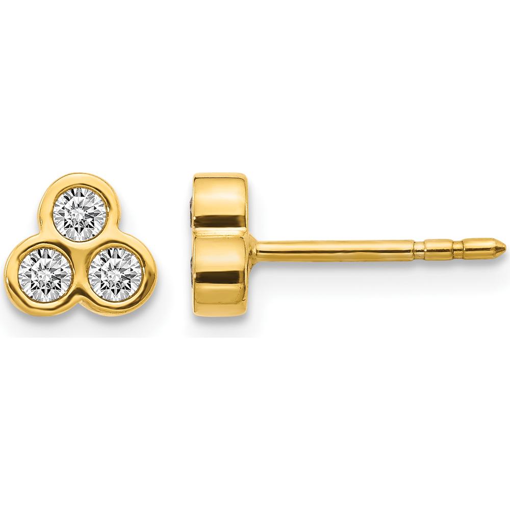 14K Yellow Gold 3-Stone Diamond Earrings with Round Diamonds - 0.06 Carats Total Diamond Weight by Monteluci Fine Jewelry