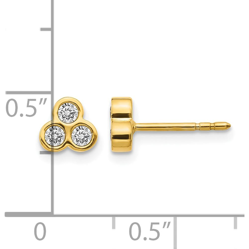 14K Yellow Gold 3-Stone Diamond Earrings with Round Diamonds - 0.06 Carats Total Diamond Weight by Monteluci Fine Jewelry