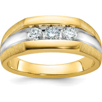 14K Yellow Gold 3-Stone Diamond Ring with Polished Satin and Rhodium Grooves - 0.17 Carats Total Diamond Weight by IBGoodman
