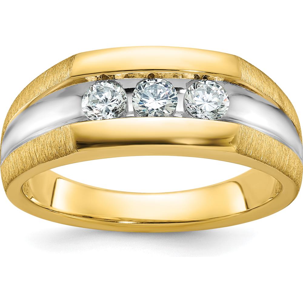 14K Yellow Gold 3-Stone Diamond Ring with Polished Satin and Rhodium Grooves - 0.17 Carats Total Diamond Weight by IBGoodman