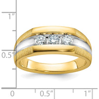 14K Yellow Gold 3-Stone Diamond Ring with Polished Satin and Rhodium Grooves - 0.17 Carats Total Diamond Weight by IBGoodman