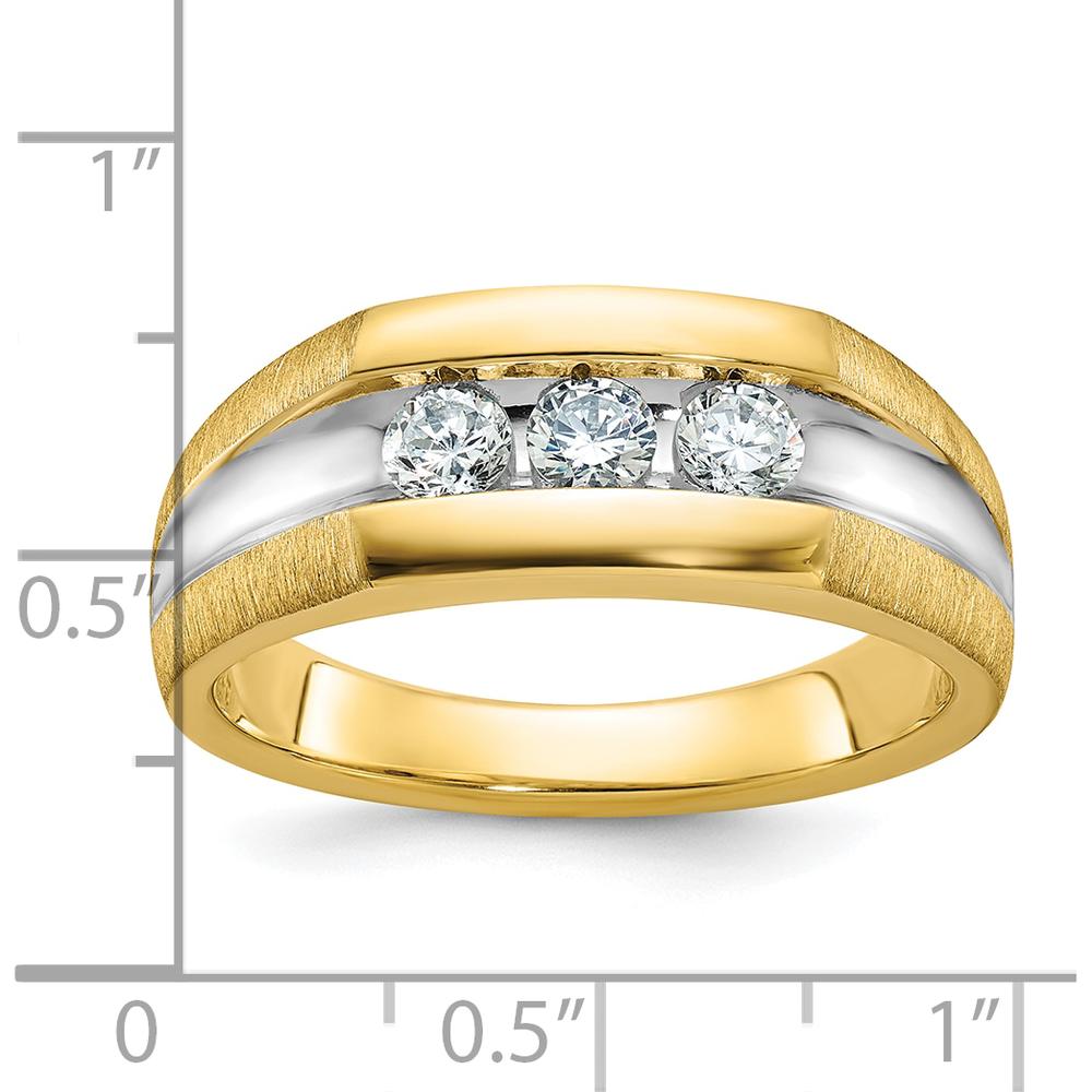 14K Yellow Gold 3-Stone Diamond Ring with Polished Satin and Rhodium Grooves - 0.17 Carats Total Diamond Weight by IBGoodman