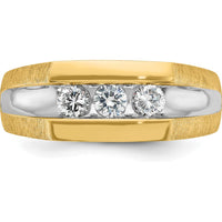 14K Yellow Gold 3-Stone Diamond Ring with Polished Satin and Rhodium Grooves - 0.17 Carats Total Diamond Weight by IBGoodman