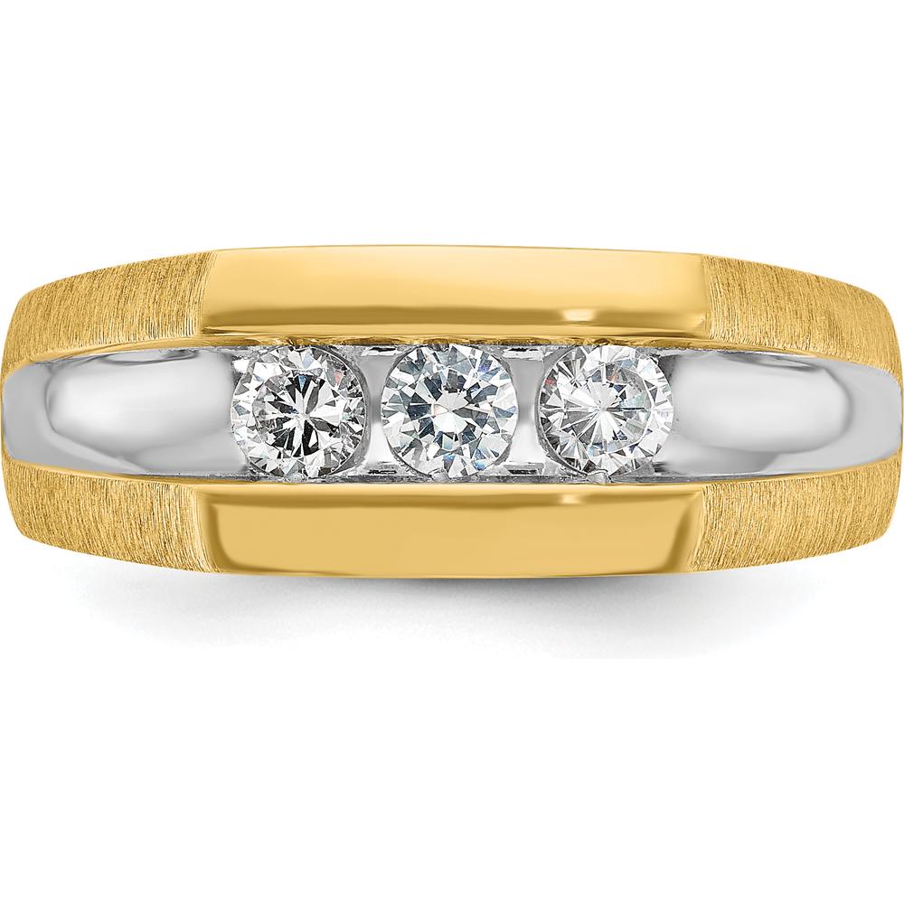 14K Yellow Gold 3-Stone Diamond Ring with Polished Satin and Rhodium Grooves - 0.17 Carats Total Diamond Weight by IBGoodman