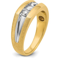 14K Yellow Gold 3-Stone Diamond Ring with Polished Satin and Rhodium Grooves - 0.17 Carats Total Diamond Weight by IBGoodman