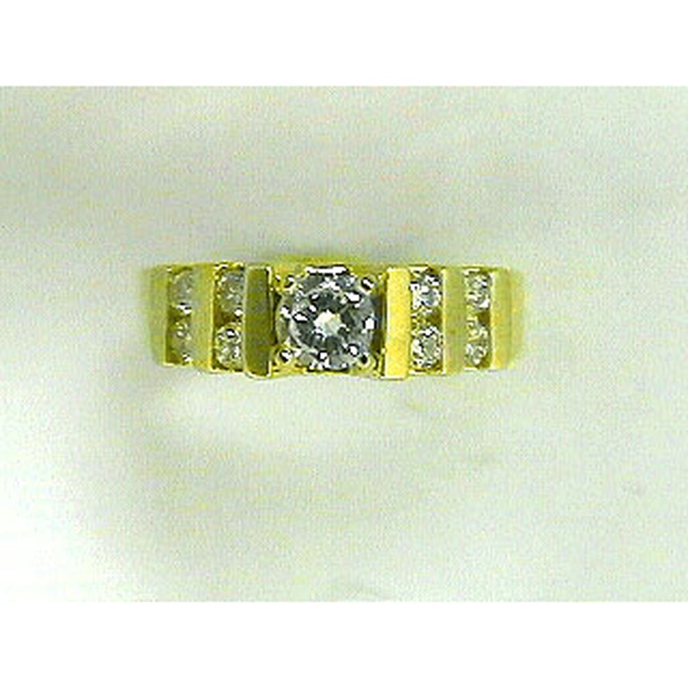 14K Yellow Gold 3-Stone Engagement Ring with Channel-Set Round Diamond Band - 0.33 Carat Center Stone and 0.44 Carat Side Diamonds - Royal Jewelry