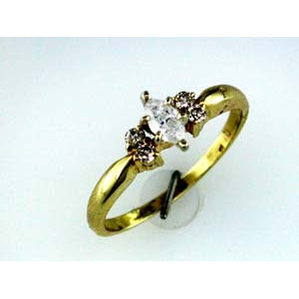 14K Yellow Gold 3-Stone Engagement Ring with Marquise Center Diamond and Round Side Diamonds - 0.35 Carat Total Diamond Weight - Royal Jewelry