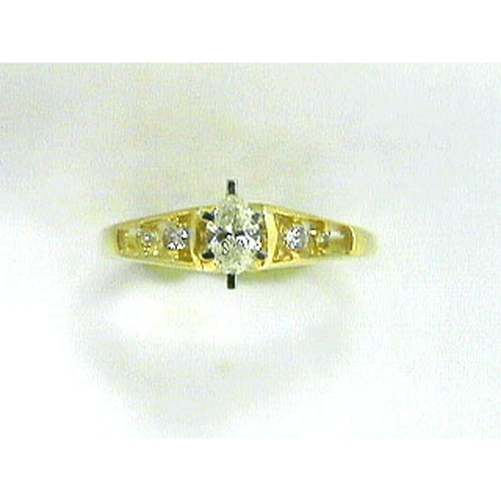 14K Yellow Gold 3-Stone Engagement Ring with Marquise-Cut Center Diamond and Round Accent Diamonds - 0.34 Carat Total Diamond Weight - Royal Jewelry