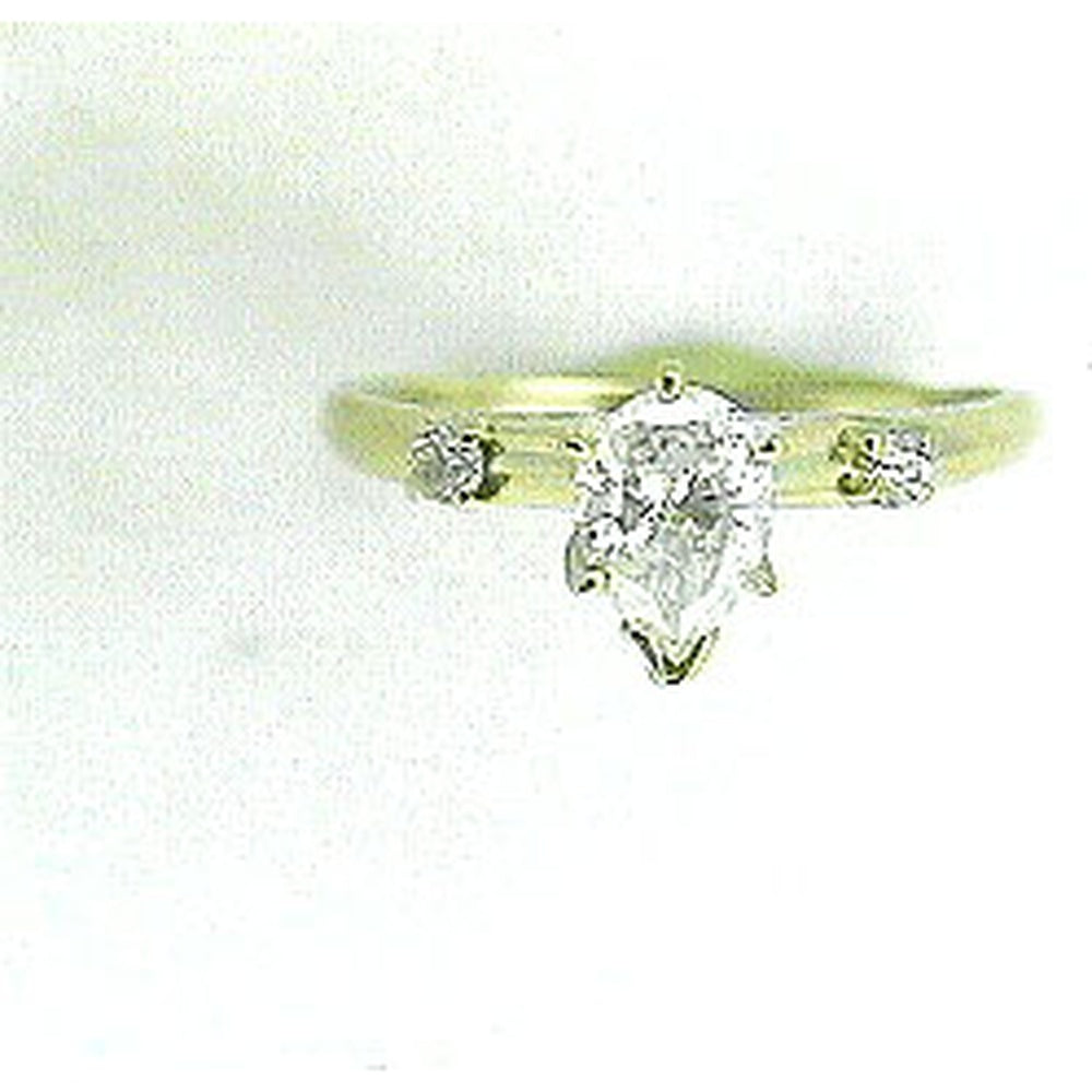 14K Yellow Gold 3-Stone Engagement Ring with Pear Cut Center Diamond and Round Side Diamonds - 0.47 Carat Total Diamond Weight - Royal Jewelry
