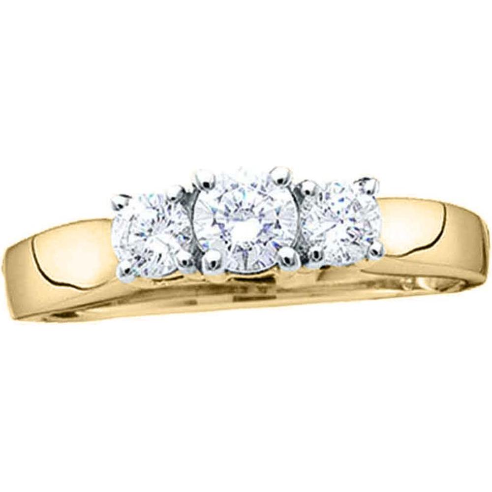 14K Yellow Gold 3-Stone Engagement Ring with Prong-Set Round Diamonds - 0.78 Carat Total Diamond Weight