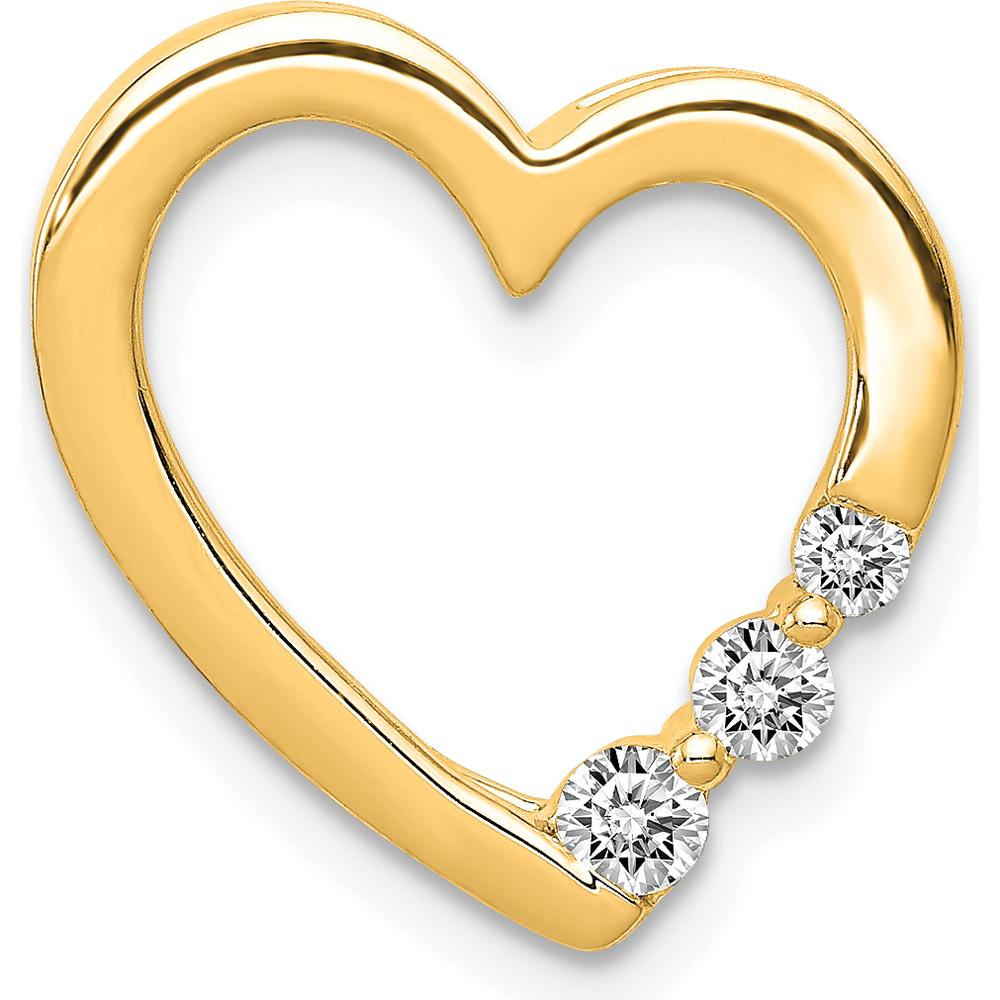 14K Yellow Gold 3-Stone Heart Slide Pendant with Round Diamonds - 0.15 Carat Total Diamond Weight by Oro Pregiato