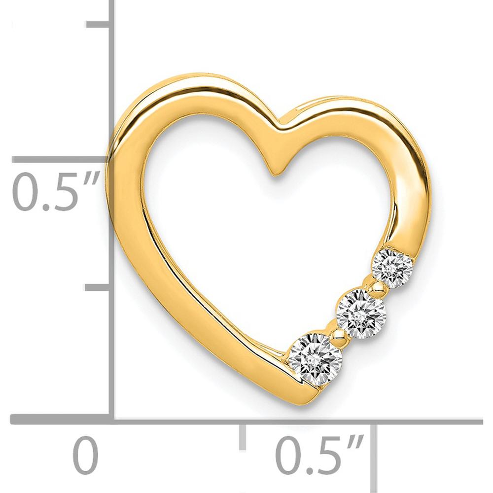 14K Yellow Gold 3-Stone Heart Slide Pendant with Round Diamonds - 0.15 Carat Total Diamond Weight by Oro Pregiato