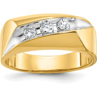 14K Yellow Gold 3-Stone Men's Diamond Ring with Grooved Band and White Rhodium Accents - 1/3 Carats Total Diamond Weight by IBGoodman