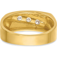 14K Yellow Gold 3-Stone Men's Diamond Ring with Grooved Band and White Rhodium Accents - 1/3 Carats Total Diamond Weight by IBGoodman